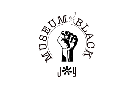 The Museum of Black Joy's logo featuring a raised fist and a flower icon in place of the "o" in the word joy.