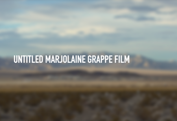An out-of-focus image of a mountain landscape with the words "Untitled Marjolaine Grappe Film" written on top in all-caps, white text.